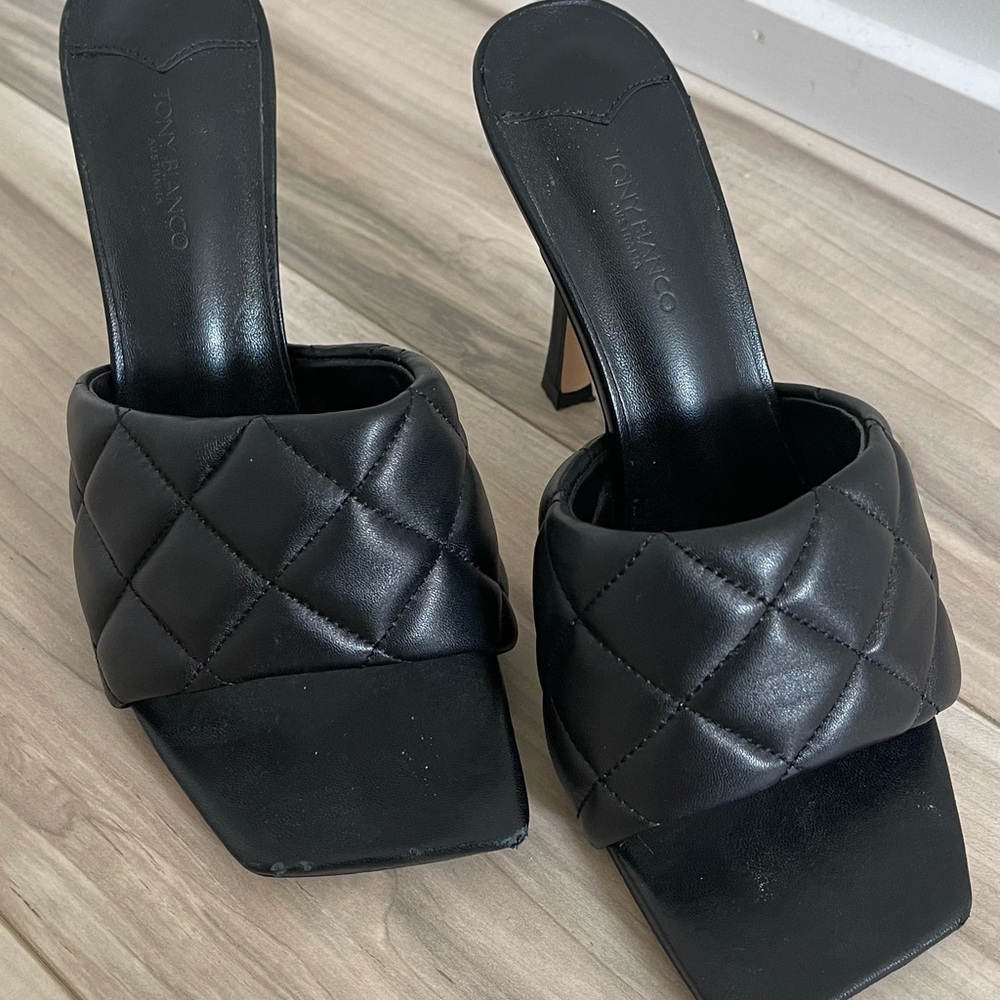 Tony Bianco Black Quilted Mules